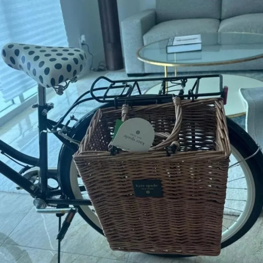 New Kate Spade Bike Basket Wicker Woven Picnic Bag Tote Storage Magazine Holder - Picture 6 of 6